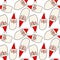 Seamless pattern with the image of Santa, houses, forest elements and hand-drawn figures. Baby texture. Great for vector