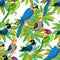 Seamless pattern Indian ringed parrot ozherelovy, Masked