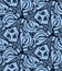 Seamless pattern indigo blue flower motif Japanese style. Hand drawn dyed floral damask textiles. Decorative trendy monochrome all