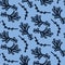 Seamless pattern indigo blue. Hand drawn abstract organic twig leaf shape background. Monochrome textured plant branch