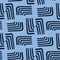 Seamless pattern indigo blue. Hand drawn broken abstract angle shapes background. Monochrome line brush stroke all overprint