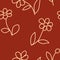 Seamless pattern of individual abstract flowers on a brown background for textile.