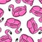Seamless pattern with inflatable pink flamingo. Swim ring. Summer print, sticker, badge, fashion patch on fabric. Vector