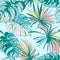 Seamless pattern ink Hand drawn Tropical palm leaves. Vector illustration.