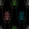 Seamless pattern with insects. Color beetles on black background