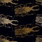 Seamless pattern with insects. Gold beetles on black background