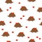 Seamless pattern: isolated cute hedgehogs with apples on needles and hearts on a white background. flat vector.