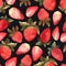 Seamless pattern with isolated hand drawn red strawberry on blac