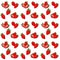 Seamless pattern with isolated hand drawn red strawberry. Vector Illustrarion with berries and strawberry slices.