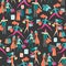 Seamless pattern with isolated people on shopping. Isometric fla