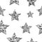 Seamless pattern: isolated stars drawn in black lines on a white background.
