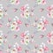 Seamless pattern with isolated watercolor floral bouquets from tender flowers and leaves in pink and purple pastel shades