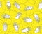 Seamless pattern of isolated white human hands on yellow background illustration design with doodle texture