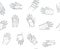 Seamless pattern of isolated white humand hands with illustration background with doodle texture