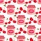 Seamless pattern with jam jar and cherry . Cute background in watercolor. Sweet berry packaging design or wrapping paper.