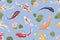 Seamless pattern with Japanese koi fish in pond. Chinese carp background. Endless repeatable Japan texture. Printable