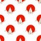 Seamless pattern with Japanese origami cranes and red circles on white background