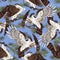 A seamless pattern of Japanese-style hand-painted hawks,