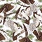 A seamless pattern of Japanese-style hand-painted hawks,