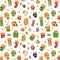 Seamless pattern with jars for pickling vegetables and fruits.