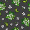 Seamless pattern with jasmine flowers painted in gouache on a dark background.