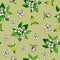 Seamless pattern with jasmine flowers painted in gouache on a light background.