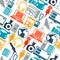 Seamless pattern with journalism icons.
