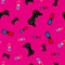Seamless pattern with joysticks and 3D glasses. Simple vector illustration.  Pink, black, red, blue, white.