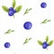 seamless pattern with Juicy blueberries. purple and green hand-painted watercolor elements on a white background