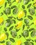 Seamless Pattern with juicy citrus limes and lemons bright green