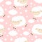 Seamless Pattern. Jumping sheep. Cloud star in the sky. Cute cartoon kawaii funny smiling sleeping baby character. Wrapping paper
