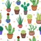 Seamless pattern with kawaii cacti. Vector graphics