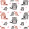 Seamless pattern kawaii Couple cats and lonely cat in love