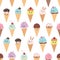 Seamless pattern with kawaii ice cream cones.