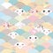 Seamless pattern Kawaii with pink cheeks and winking eyes simple Nature background with japanese sakura flower, rosy pink Cherry,