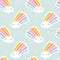 Seamless pattern of kawaii rain cloud with rainbow. Creative vector design for cute wallpaper or funny packaging