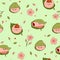 Seamless pattern with kawaii sakura mochi. Vector graphics