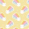 Seamless pattern of kawaii shining sun with rainbow. Creative vector design for cute wallpaper or funny packaging