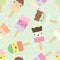 Seamless pattern of kawaii style ice cream bars.