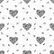 Seamless pattern with keys and heart consisting of gears. Black on a white background. Vector