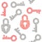 Seamless pattern of keys and locks filled in binary symbols