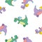 Seamless pattern for kids cartoon dragons