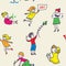 Seamless pattern for kindergarten with active kids