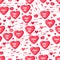 Seamless pattern with kiss, arrow, and more sweet hearts.