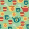 Seamless Pattern for Kitchen. Teapots and Cups.