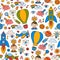 Seamless pattern Knowledge Imagination Fantasy Kids drawing style