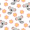 Seamless pattern with koala baby and pink flower