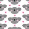 Seamless pattern. Koala bear face, pink heart. Cute cartoon funny baby character. Kawaii animal. Kids childish texture for fabric