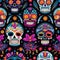 Seamless pattern La Catrina: a cartoon that became a Day of the Dead emblem La Catrina is one typical motif of El Day of the Dead