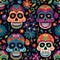Seamless pattern La Catrina: a cartoon that became a Day of the Dead emblem La Catrina is one typical motif of El Day of the Dead